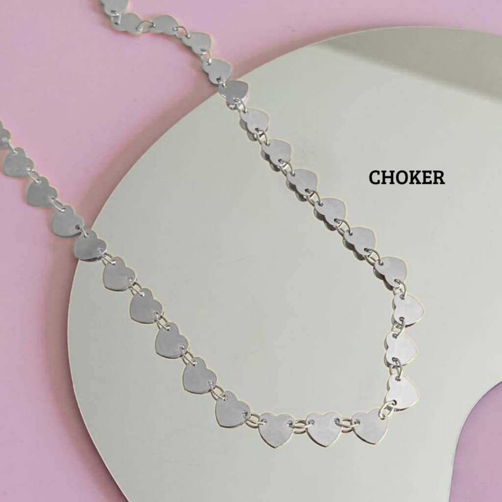 Colar Choker Coração Chapinha - Semijoia banhada a Ouro 18k ou a Prata 925