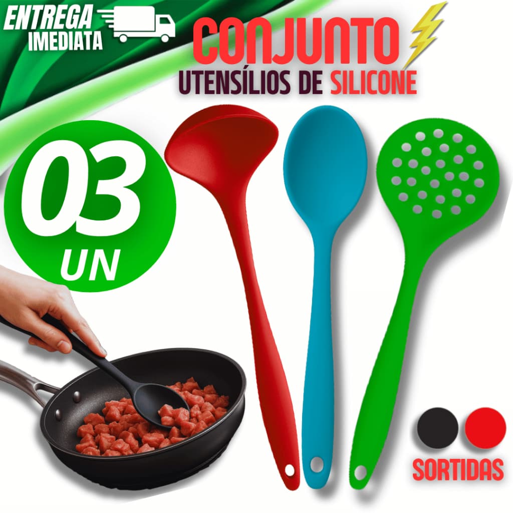 Combo Especial - 3 Unidades Utensílios de Silicone Premium Cozinha Escumadeira Concha Colher cozinha para sua facilidade