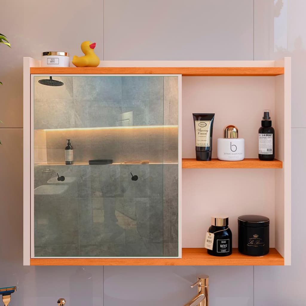Espelheira Organizadora Armário Para Banheiro Espelho Closet Prateleiras 1 Porta Luxo - Varias Cores