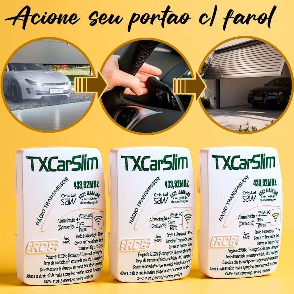 Controle Tx Car Slim Para Luz Alta Motor Portão Eletronico 433 Mhz RCG TXCAR Original