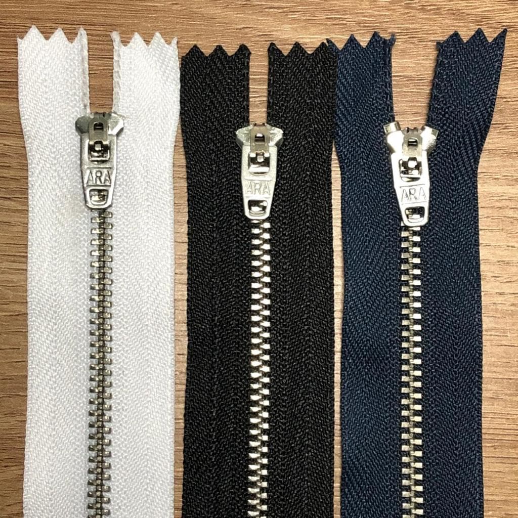 Zíper de Metal Níquel para Jeans Azul/Preto/Branco - 10,12,15,18 e 20 cm - ARA