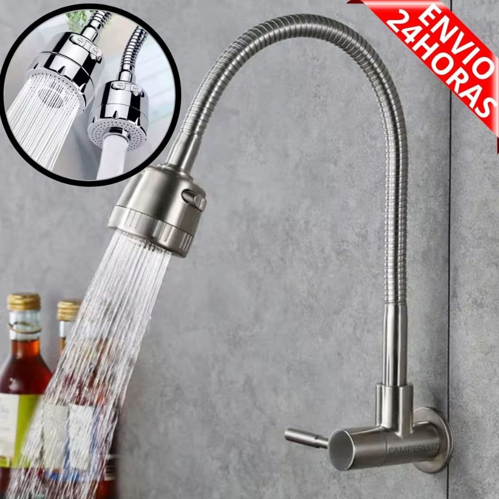 Torneira de Cozinha Gourmet Metal Parede ou Bancada Flexível Monocomando