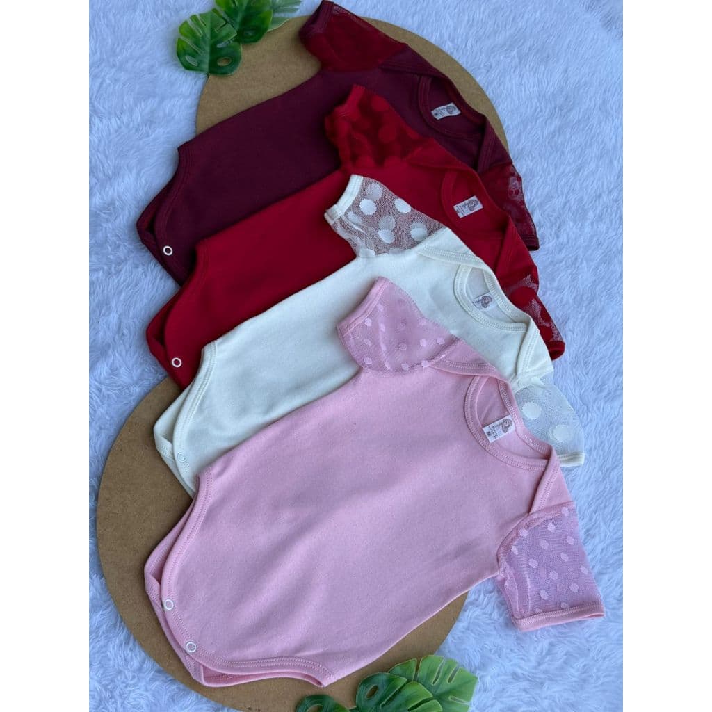 KIT 4 Body Manga Curta Bolinha Bebê Recem Nascido MENINA 100 % Algodão