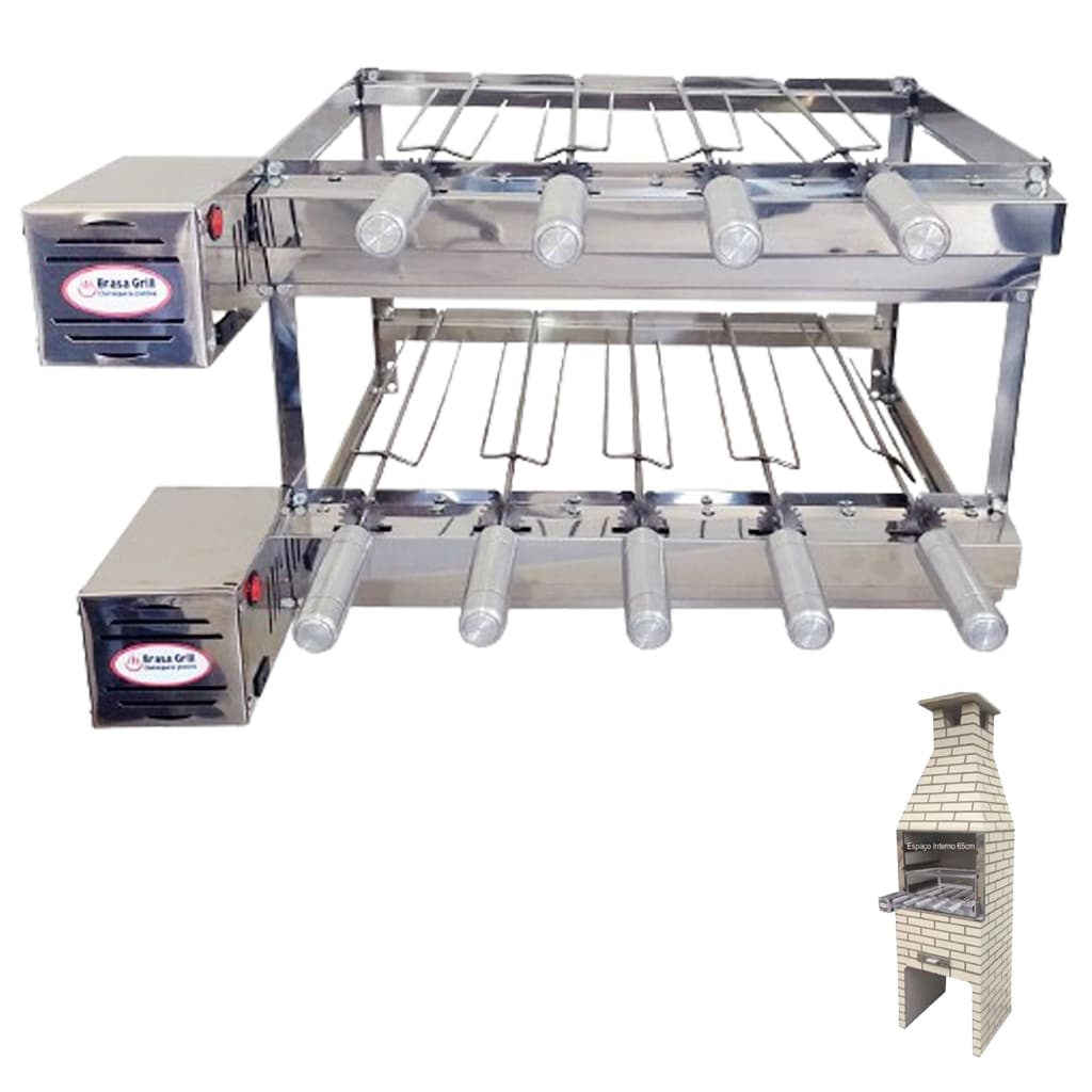 Brasa Grill Gira 9 Espetos Especial para Churrasqueiras Pré Moldadas de 65cm Espaço Interno Largura