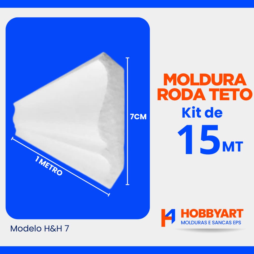 Moldura Roda Teto Decoração Isopor 7 cm de face Kit com 15 metros - HH 7