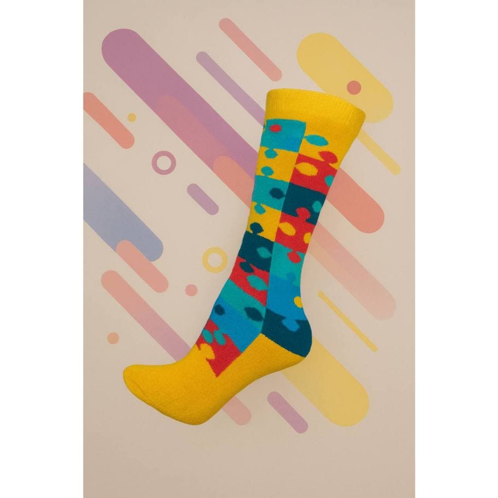 Meias Quebra-Cabeça Com 1 ou 2 Pares Coloridas Estilo, Conforto