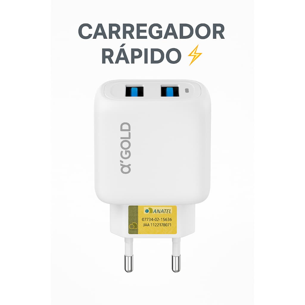 Carregador Turbo Rápido 2 USB α’GOLD Original Bivolt Certificado Anatel