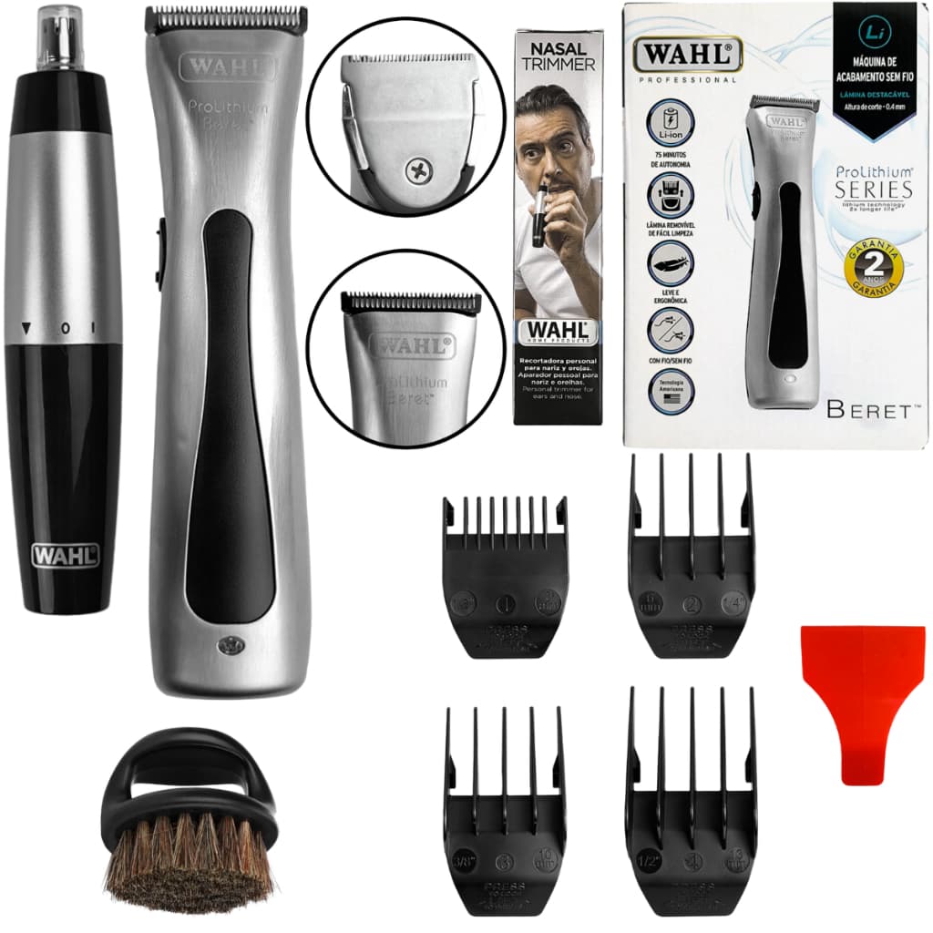 Kit Wahl Máquina Acabamento Beret Com Aparador Nasal Trimmer