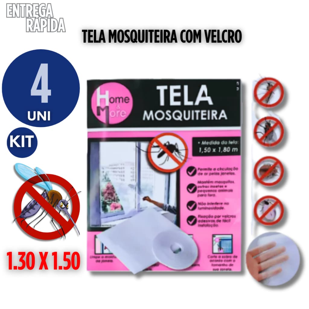Kit 4  Telas Mosquiteiro 150x180cm Velcro Adesivo Anti Inseto Qualidade Garantida