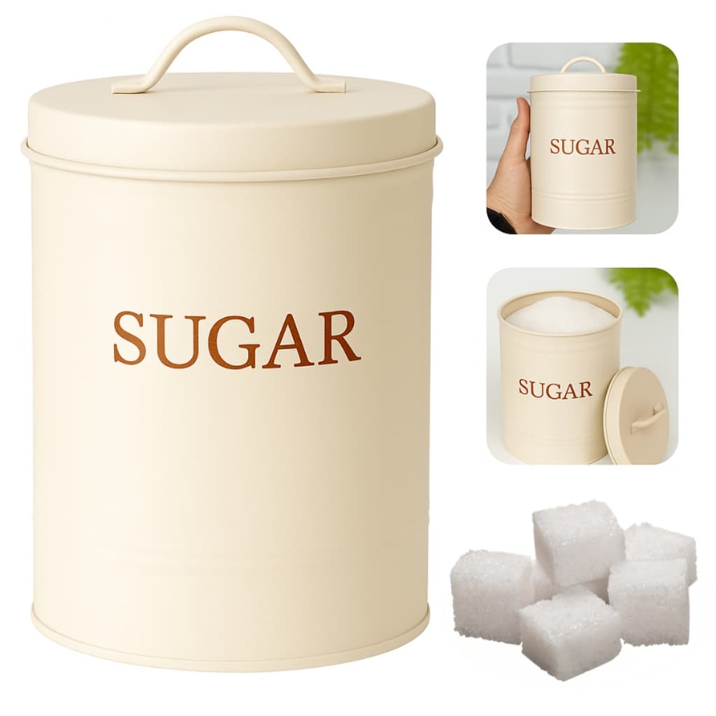 Pote Porta Mantimento Açucar Lata De Aço 11x15cm Bege Multiuso Decorativo Cozinha Sugar Mundiart
