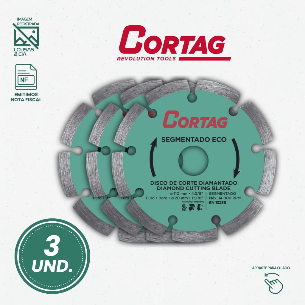 Kit 3 Disco Diamantado Segmentado Eco 110 Disco de Corte Cortag Alta Qualidade
