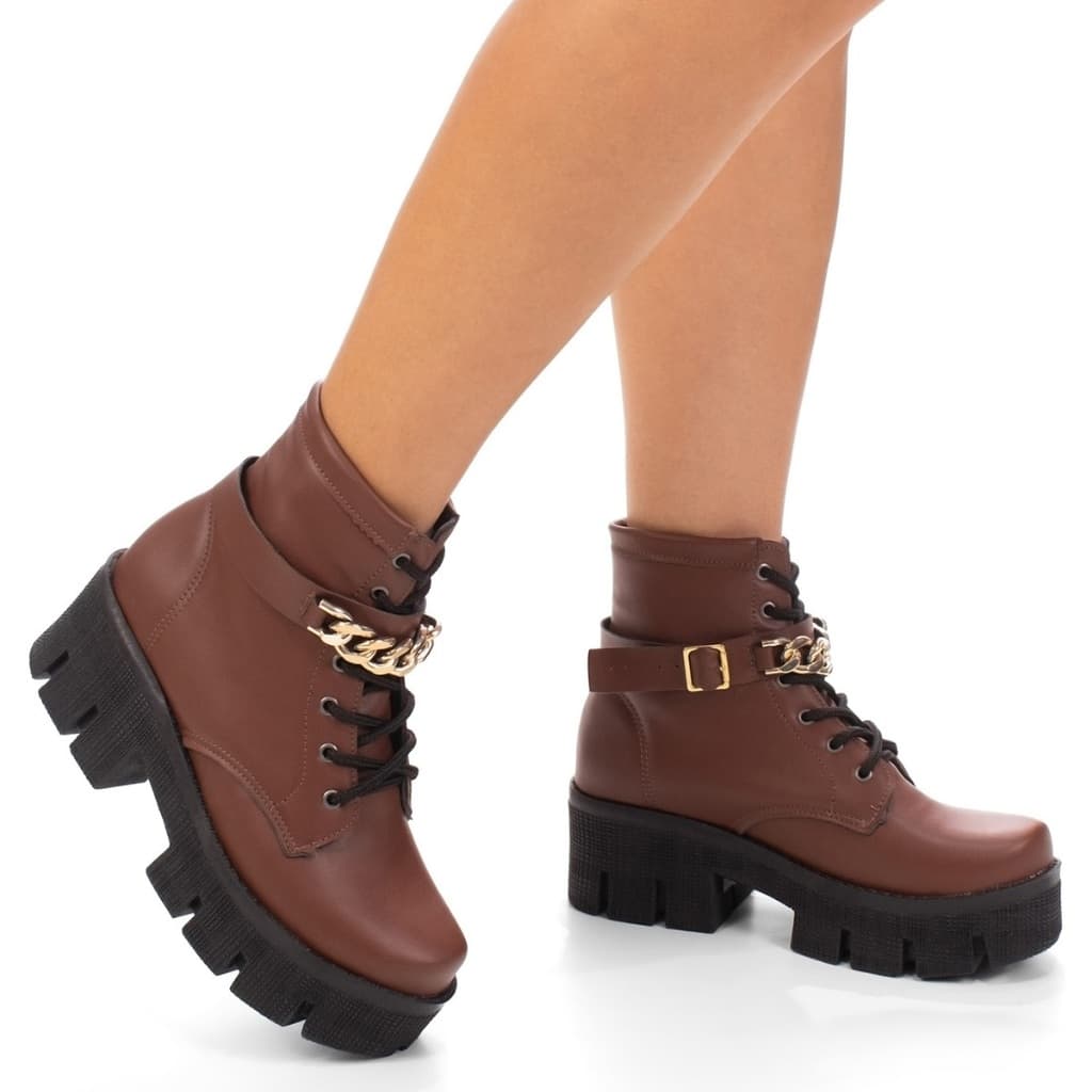Coturno Feminino Bota Cano Médio Salto Moderna Confort Donatella shoes Tratorado Corrente