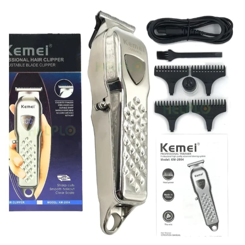 Kemei 2004 Metal Electric Hair Clipper Shaver Trimmer Cutter Prata