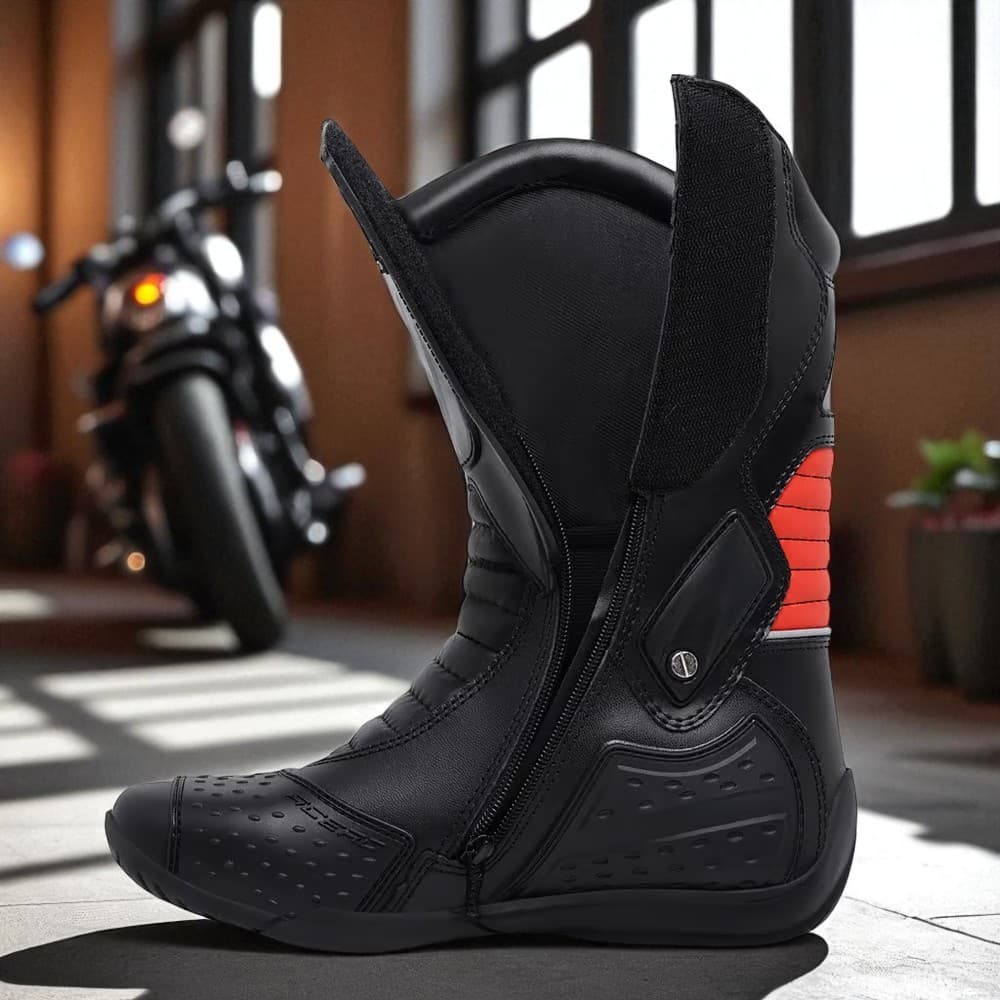Bota Motociclista Acero Speed Low Preto e Vermelho Cano Alto