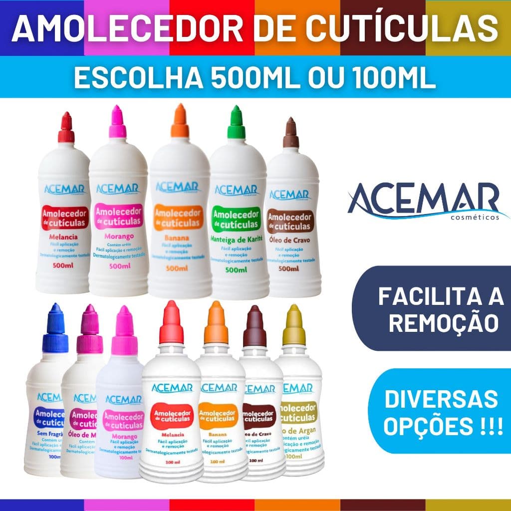Amolecedor de Cutículas Acemar 100ml ou 500ml Hidratação e Facilidade Remover Cutículas