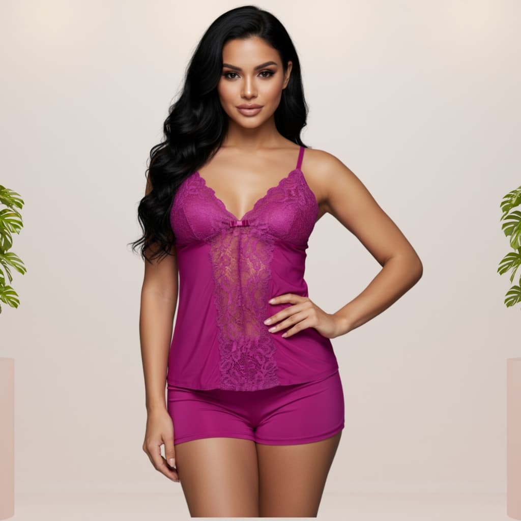 Baby Doll com Renda Short Confortável Transparente Sensual Luxo Noite Dormir Verão