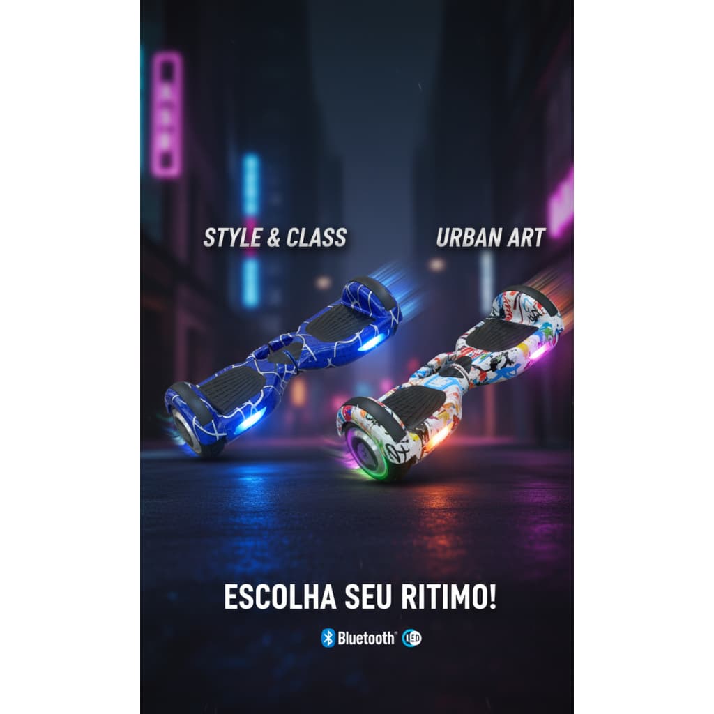 Hoverboard Skate Elétrico 6,5 Polegadas Led Bluetooth Luz Led bolsa de transporte carregador