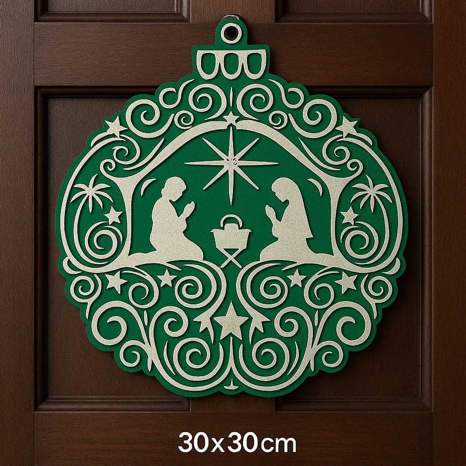 Guirlanda Sagrada Família em MDF Decorativa Enfeite Natalino Para Porta Parede Festa Jesus Maria José Premium Elegante