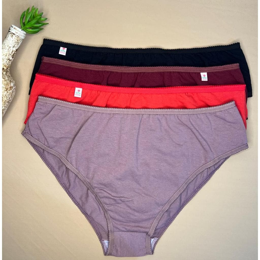 Kit 6 Peças Calcinha Calçola Plus Size Cotton Cós Alto Bico Feminina Lisa