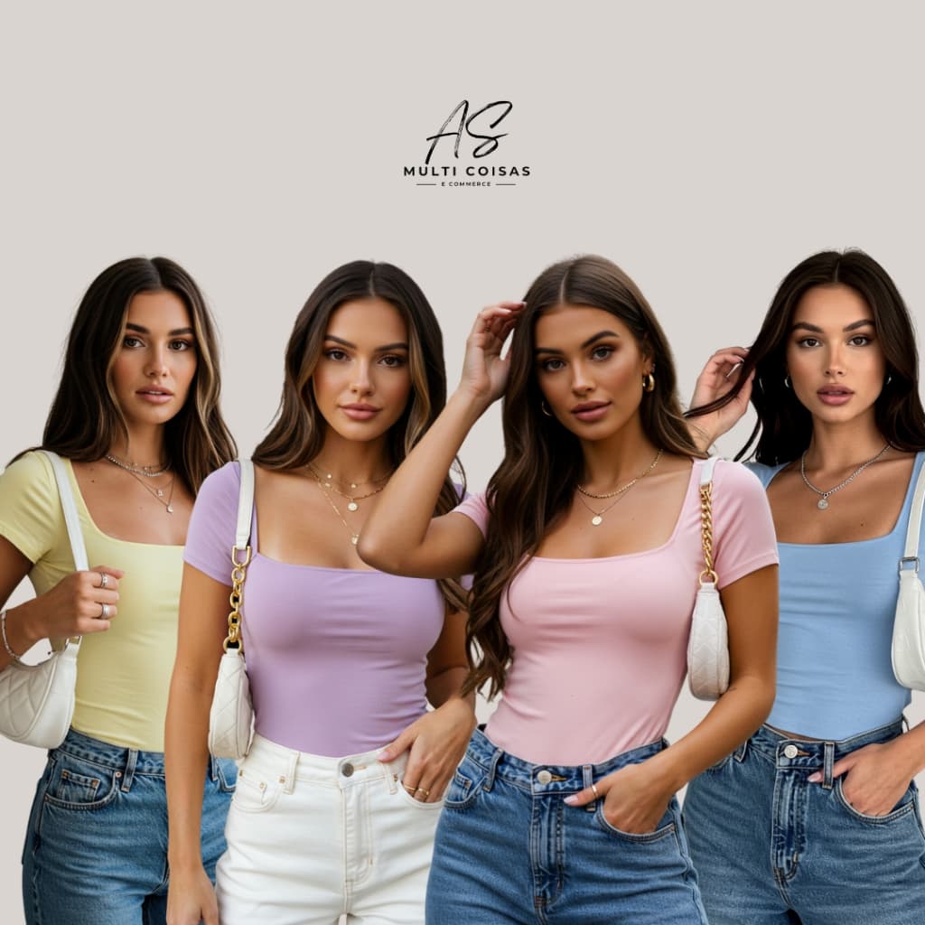 Kit 1 Baby Look - Casual Básico Lisa Moderno Tecido Suplex Manga Curta Gola Quadrada