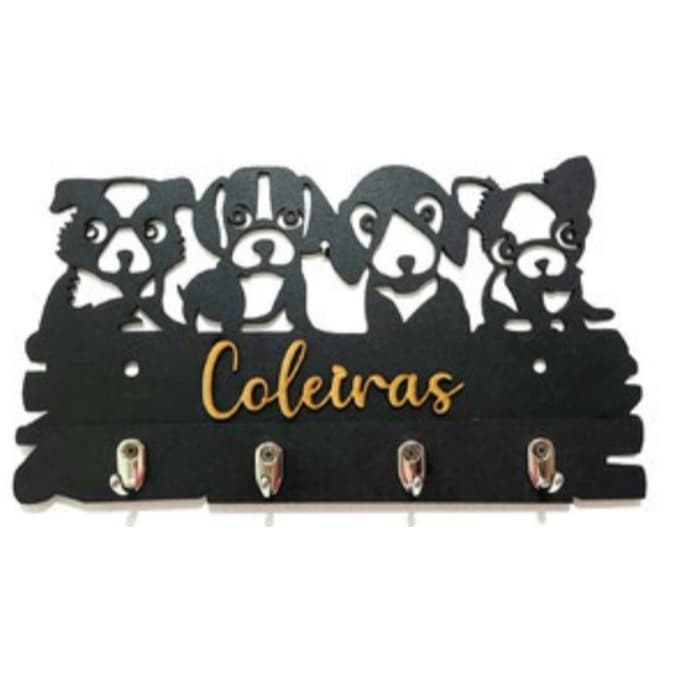 Porta Coleiras de Parede para Cachorro Organizador Pet MDF 4 Ganchos Suporte para Guias e Peitorais