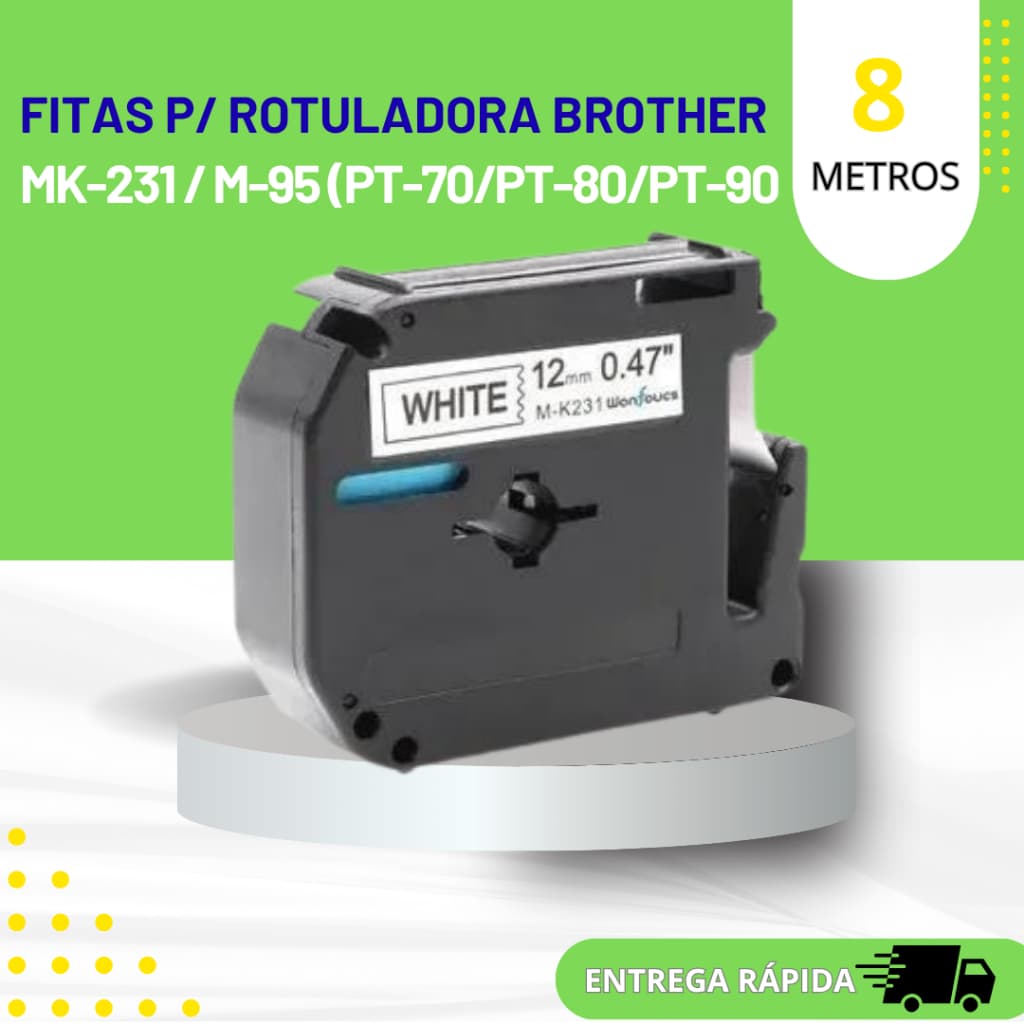 Fita Para Rotuladora mk231 m-k231 Pt-m95wt Compatível Etiquetador Brother Pt-70 Pt-80 Pt-90