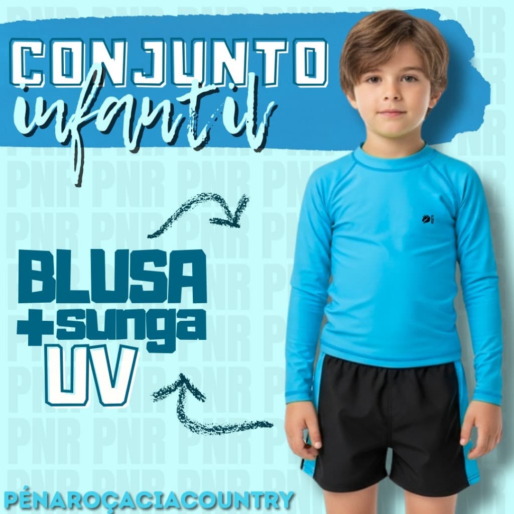 KIT INFANTIL BLUSA E SUNGA com Proteção solar fator 50+ diversas cores Pé na Roça PNR69