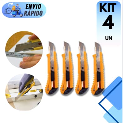 KIT 4 ESTILETE PROFISSIONAL PARA ARTESANATO METAL E PLASTCO LÂMINA 16 CM COM SEGURANÇA E DURAVÉL