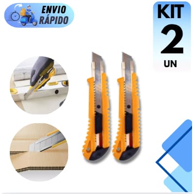 KIT 2 ESTILETE PROFISSIONAL COM TRAVA SE SEGURANÇA METAL E PLASTICO LÂMINA 16 CM FATIADOR DE PAPEL