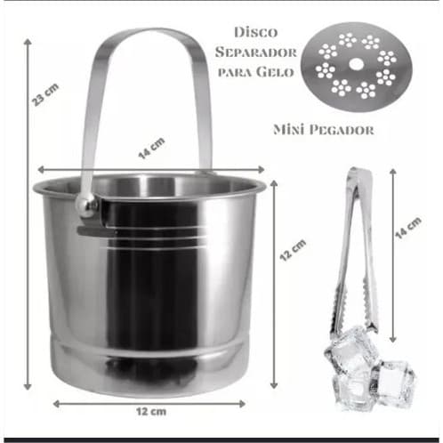Balde De Gelo Aço Inox Com Pegador E Bandeja Separador