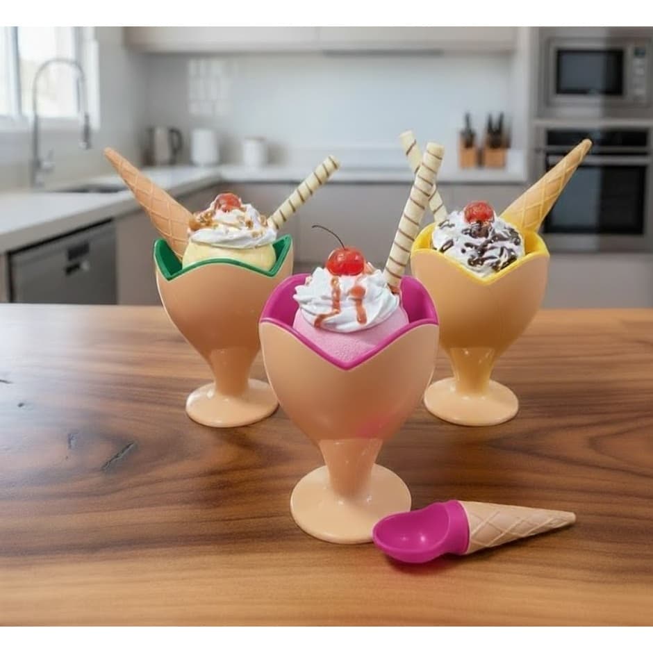 Taça Pote p/ Sorvete + Colher Casquinha Copo Sobremesa Doce Bowl Tigela Resistente Colorida