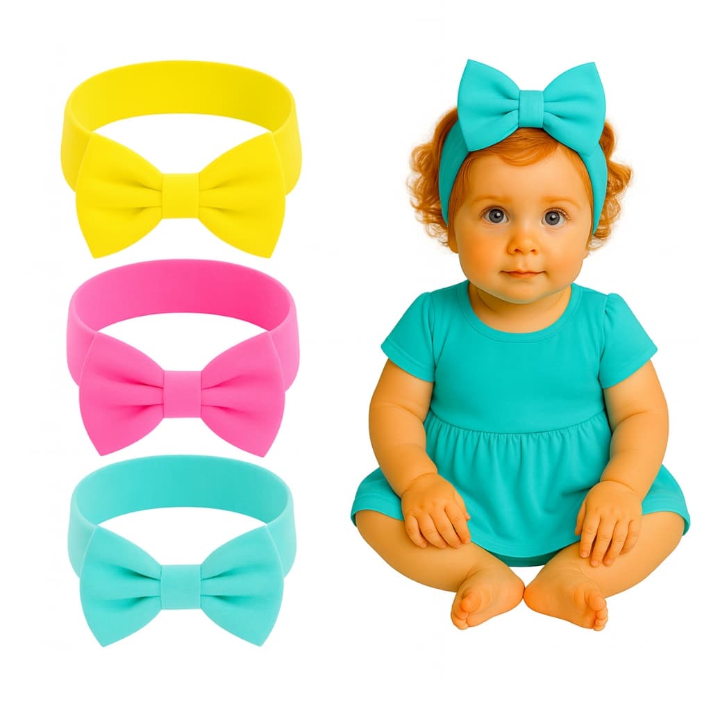 Kit 3 Turbantes Luxo na Meia de Seda Bebê Infantil Menina Natal Presente Newborn Faixa Cabelo