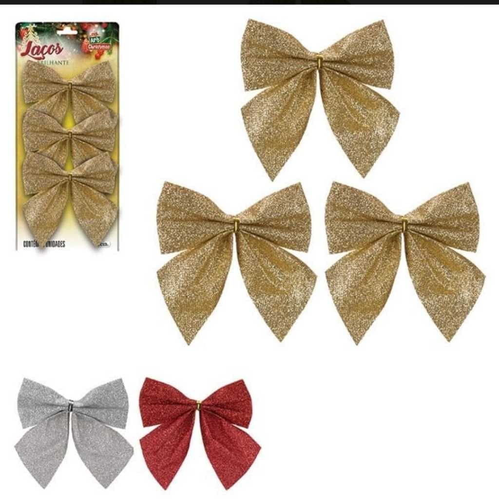 Laço Dourado Glitter Natal Enfeite Árvore Lacinho Brilhante Kit 06/12/18 Unidades Oferta
