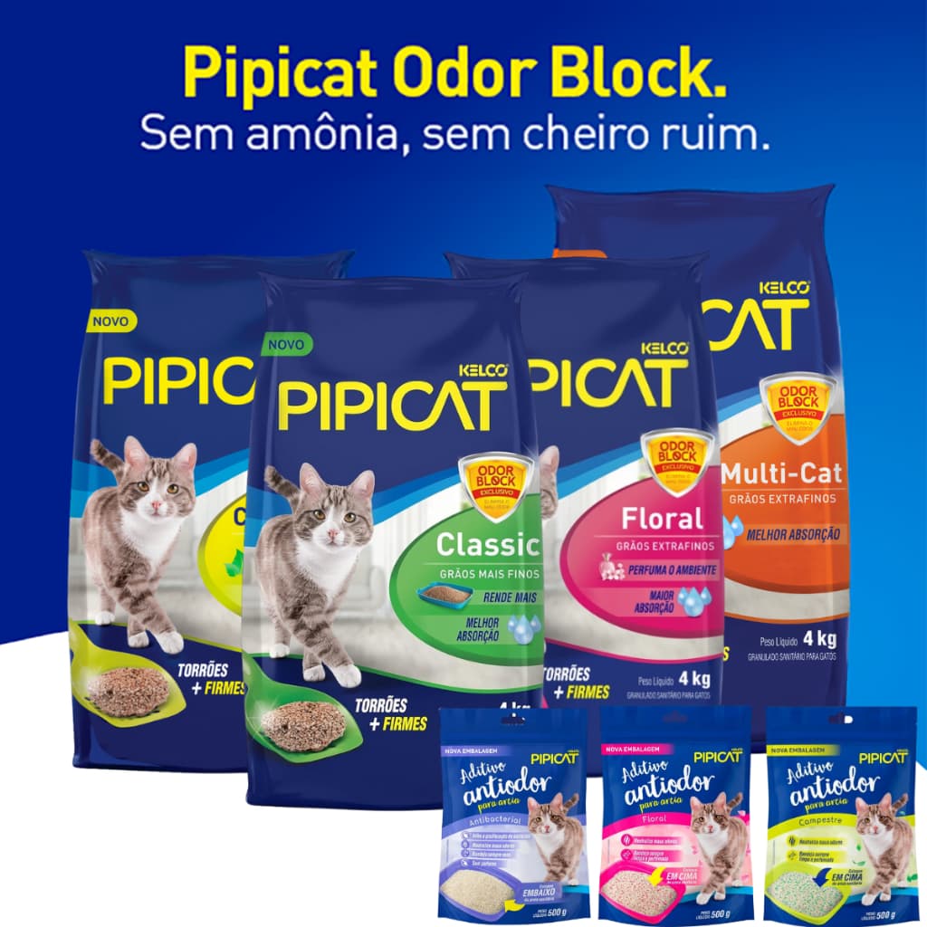 Areia Sanitária Pipicat Para Gatos Higiênica Controle de Odor Opções Alta Absorção