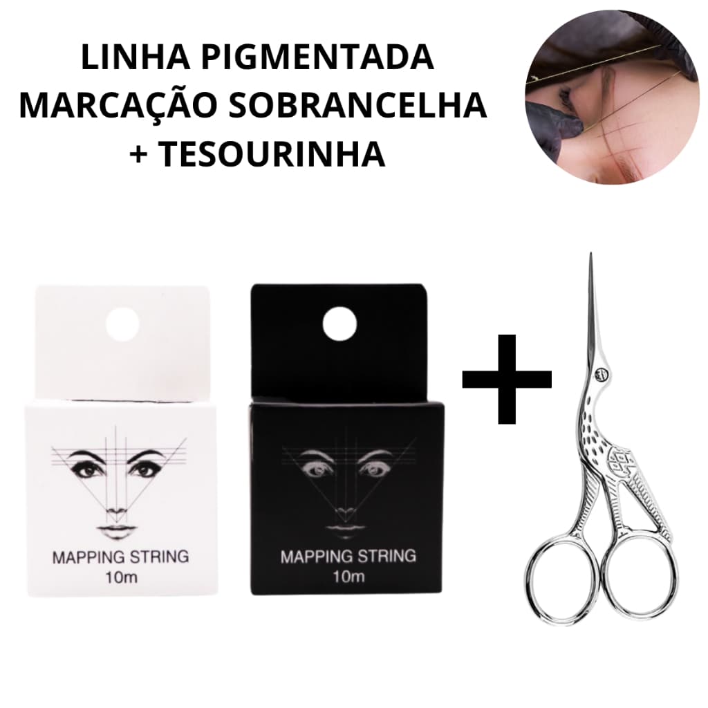 KIT Linha Para Marcação de Sobrancelhas Pigmentada +Tesoura Tesourinha Pássaro Design de Sobrancelha