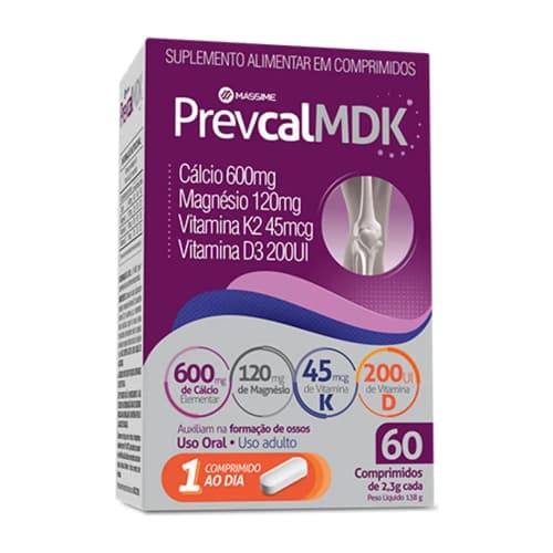 Prevcal MDK 600mg Calcio - Vitaminas D, K, Magnésio - 60 comprimidos