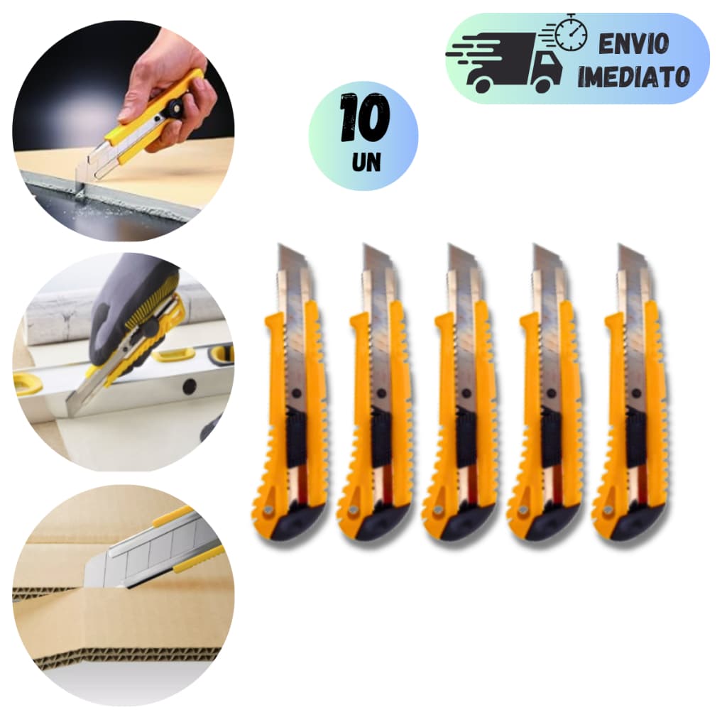 KIT 2 A 10 ESTILETES DE METAL PLASTICO LÂMINA 16CM COM TRAVA DE SEGURANÇA CORTE PRECISO E SEGURO
