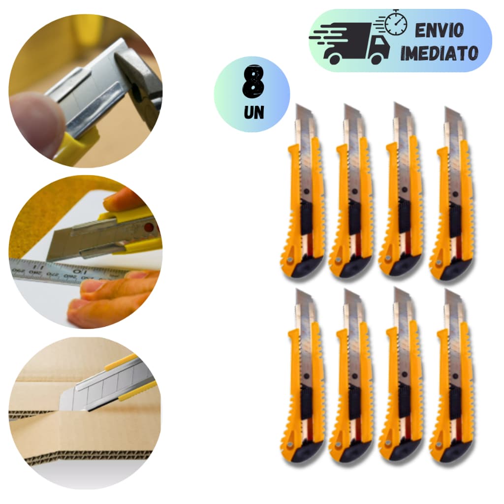 KIT 8 ESTILETE PROFISSIONAL DE METAL E PLASTICO REFORÇADO LÂMINA 16CM ESCRITÓRIO MAIS DURAVÉL