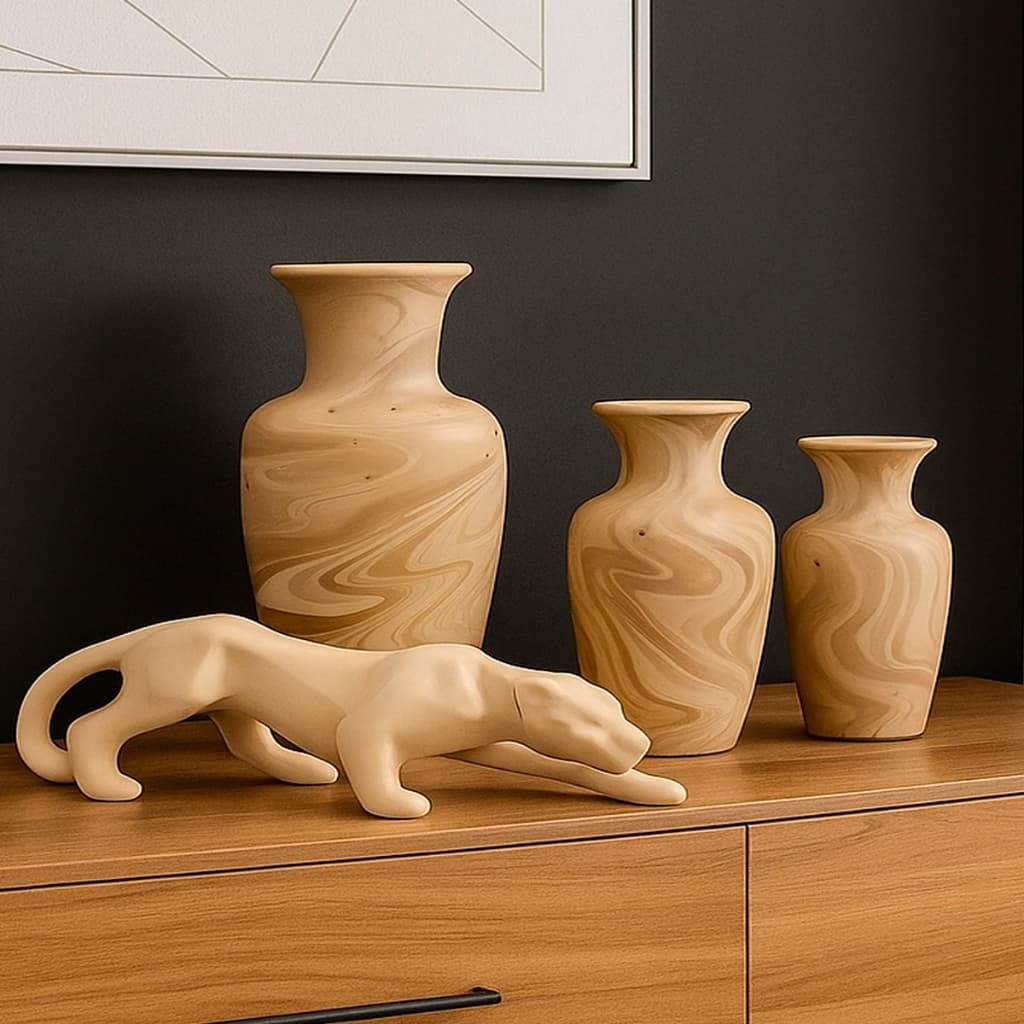 Enfeite 4 vasos peças decorativo cerâmica rack sala conjuntos completo trio casa centro mesa pantera