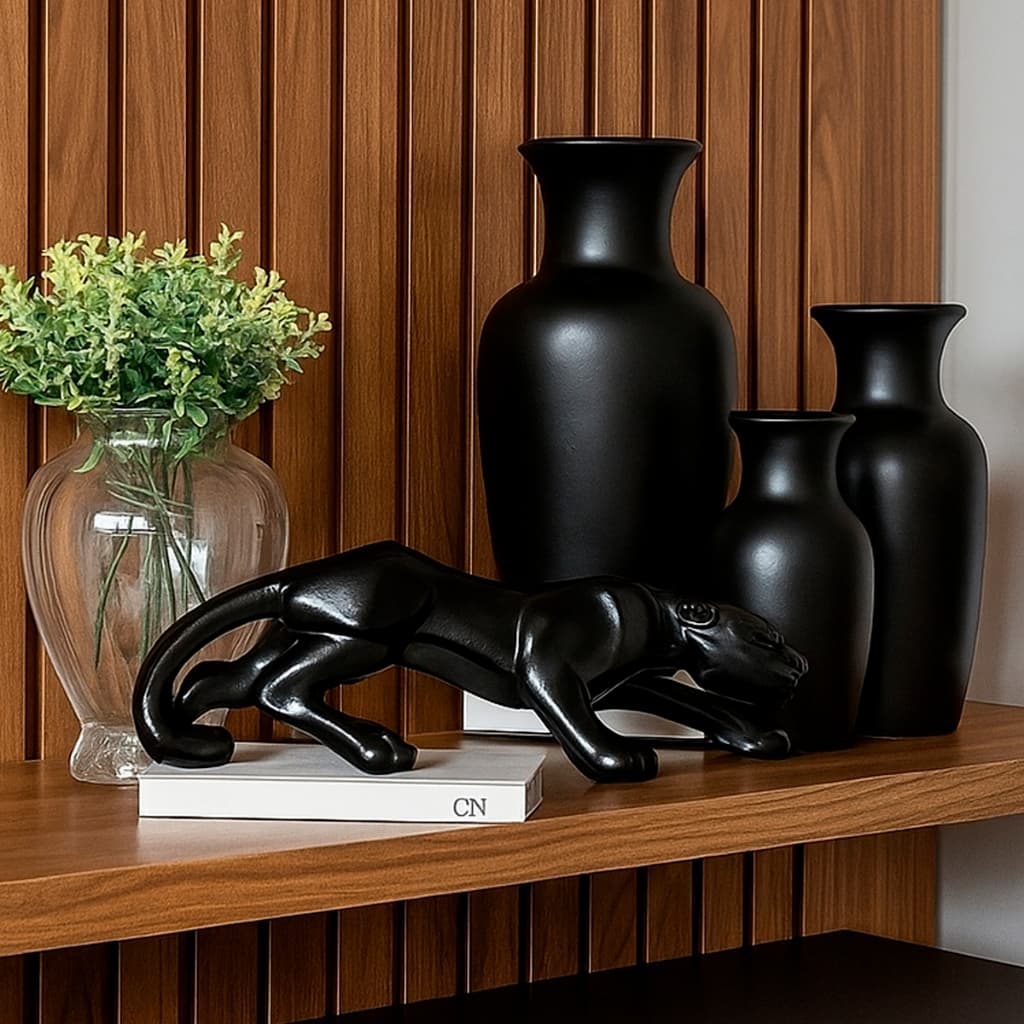 Conjunto 4 peças vaso decorativo cerâmica colorido enfeite para decorar casa sala rack sala aparador