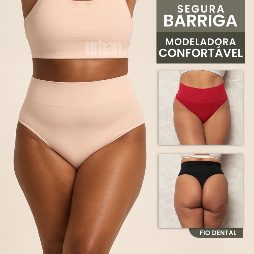 Kit 2 Calcinhas Plus Size Fio Dental Cós Alto Largo | Malha Confortável Resistente Cinta Modeladora Compressão