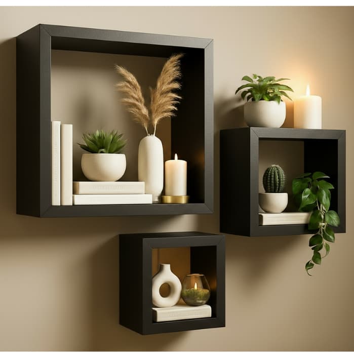 Kit 03 Nichos MDF Preto Sala Banheiro Decoração Variado Moderno Flutuante Minimalista Organizador