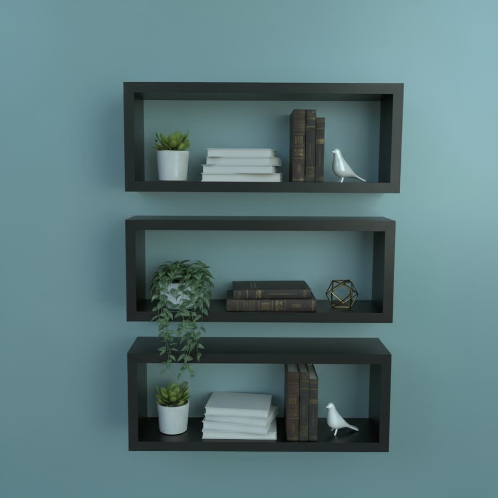 03 Nichos 50x25 Preto Quarto Sala Cozinha Decoração Organizador Moderno Flutuante Minimalista Livros