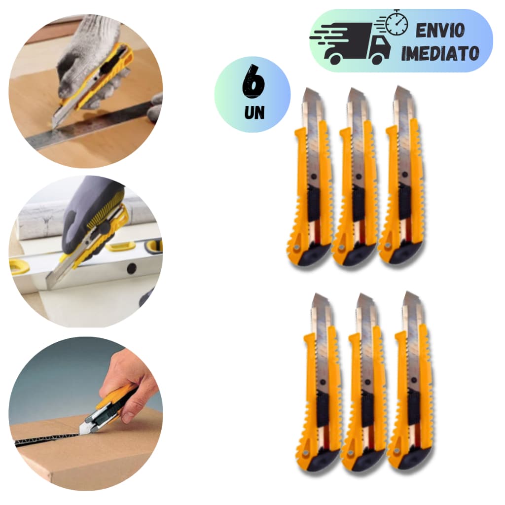 KIT ESTILETE PROFISSIONAL METAL E PLASTCO LÂMINA 16 CM SEGURANÇA ARTESANATO E ESCRITÓRIO