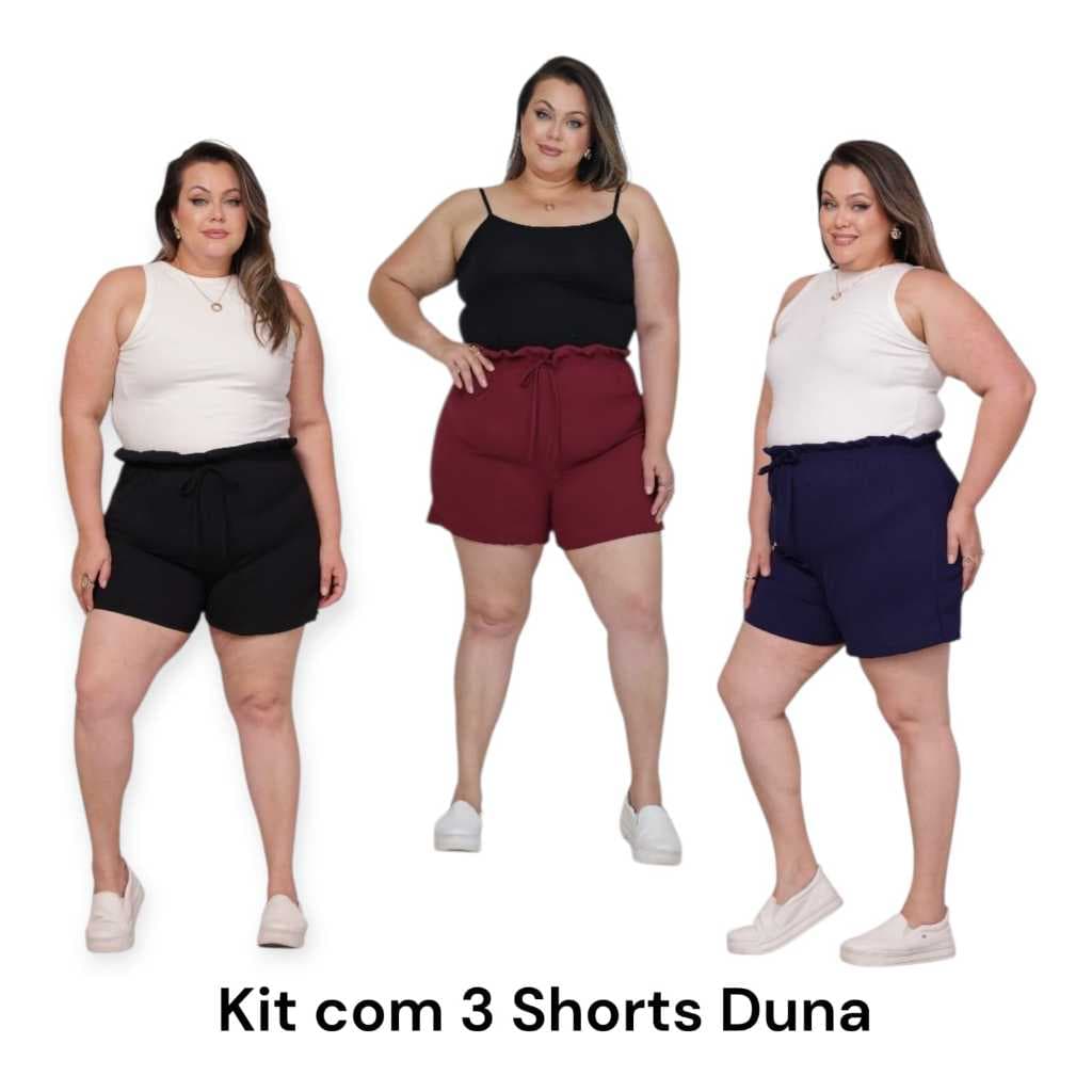 KIT 3 SHORTS CURTO CÓS ELASTICO ALFAIATARIA DUNA SOLTINHO DE VERÃO