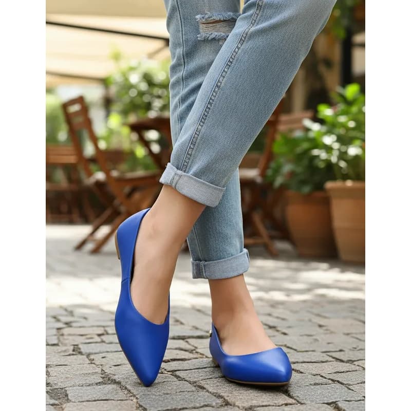 Sapatilha Feminina Bico Alongada Azul Bic Confort