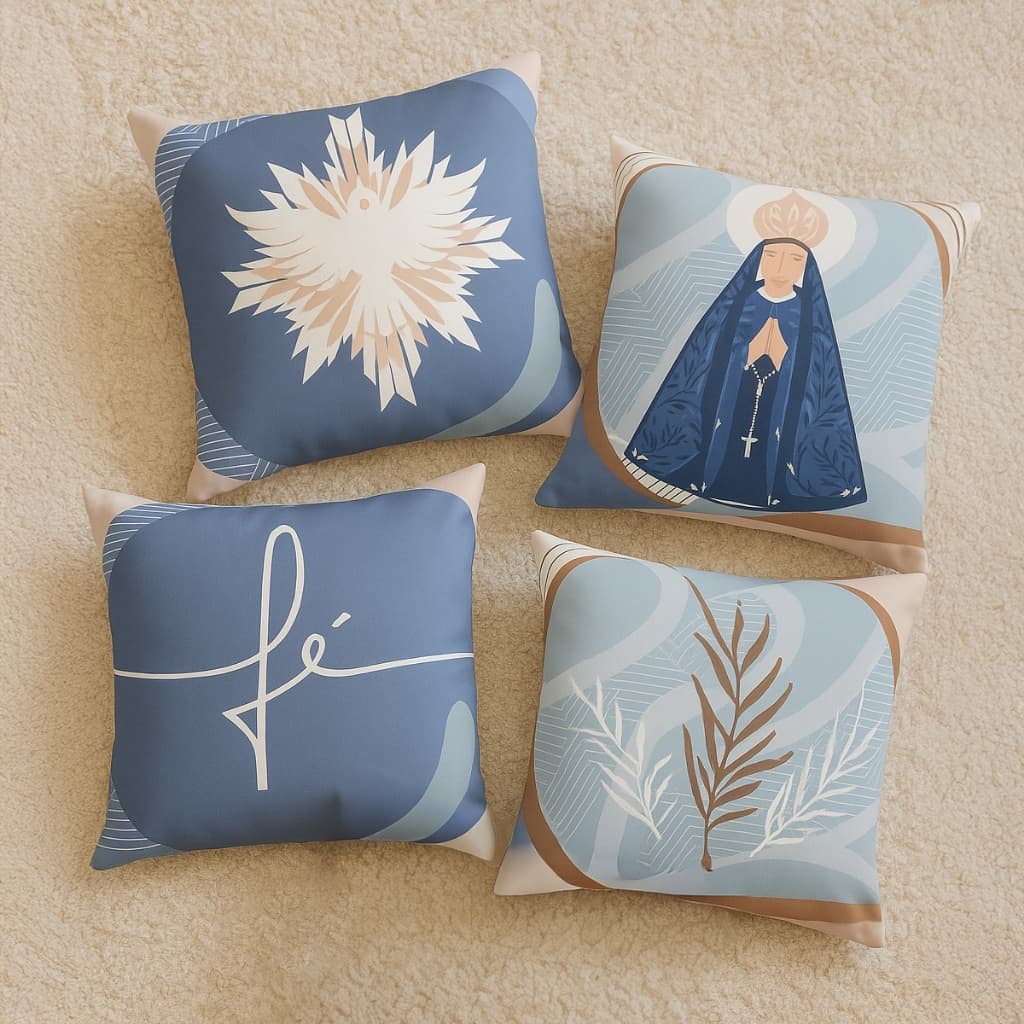 Kit 4 Capas de Almofada Decorativas Estampadas - Fé