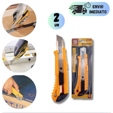 KIT 2 ESTILETE PROFISSIONAL COM TRAVA SE SEGURANÇA METAL E PLASTICO LÂMINA 16 CM FATIADOR DE PAPEL