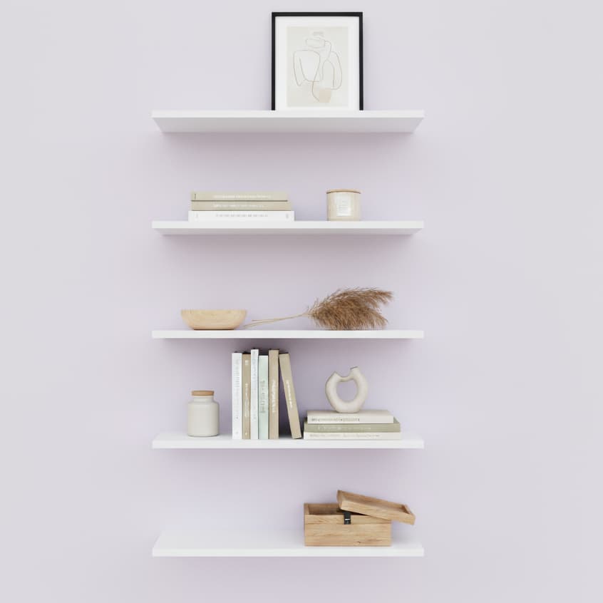 Kit 05 Prateleiras 50x15cm MDF Branco Sala Cozinha Quarto Decoração Escritório Livros Expositor Casa