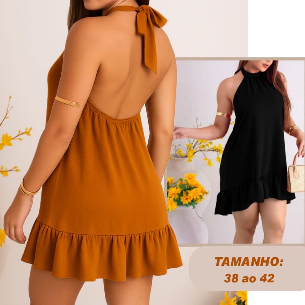 Vestido Feminino Curto com Babado na Barra e Gola Alta – Look Moderno e Confortável